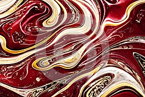 Close up marble texture. Burgundy with red white and black golden marble background. Marble board background top view