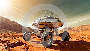 Close-up of a Mars Rover Exploring a Red Desert Planet - Generative Ai