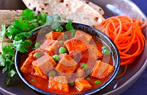 Close up - matar paneer or peas cottage cheese curry