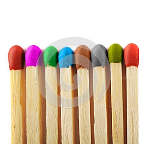 Close up of matches of different colors