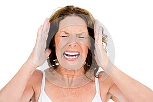 Close-up of mature woman shouting