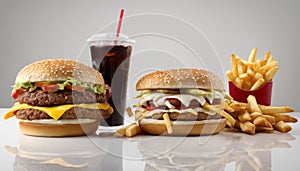 A close up of a McDonald\'s cheeseburger and fries