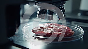 Microscope Examining Fresh Meat Samples.Generative AI