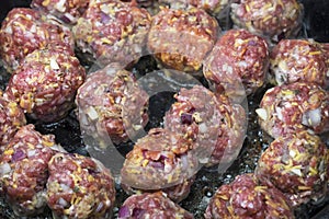 Close-up of meatballs cooking
