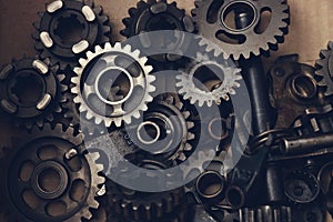 Close up mechanical gear parts for background