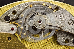 Close-up mechanism of old watch