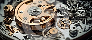 Close up of the mechanism of an old watch. Time concept