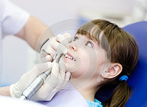 Close-up medical dentist procedure of teeth polishing with clean