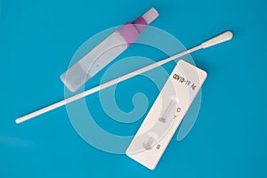 Close-up of medical disposable sterile kit for rapid antigen test covid-19, concept for early detection of viral disease, presence