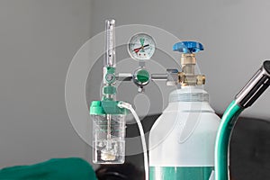 Close-up of medical oxygen flow meter shows low oxygen