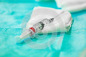 Close-up of medical syringe with drug