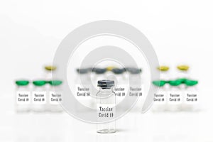 Close-up of medical vials for Coronavirus Vaccine, Covid 19 isolated.