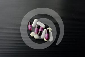 Close up medicine pills on table