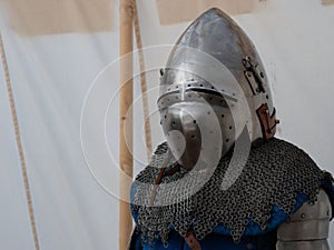 close up medieval armor helmet on a mannequin