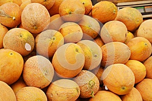 Close up of melons on market stand