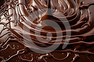 a close-up of melted chocolate, with drizzles and swirls visible