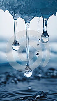 Close-up of melting icicles with water droplets