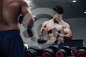 Close Up Men in Gym Exercise Concepts for Body Health