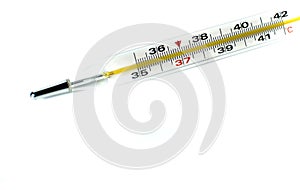 Close-up of a mercury thermometer. Illustration on white