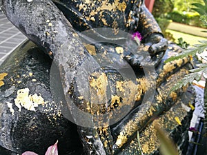 Close up of mercy Buddha hand sculpture in Asian temple