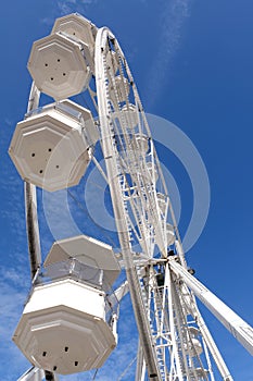 Close-up of a merry-go-round at a funfair in Granville in France