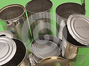 Close-up of metal cans for recycling