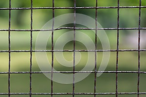 Close-up of metal fence from rusty mesh