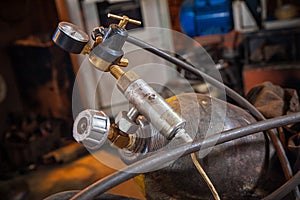 Close-up of a metal gas cylinder