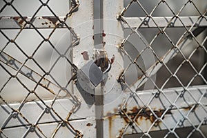Close up metal lock with chain