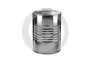 Close-up metal tin can on white background. Include clipping path. 3D render