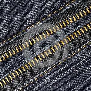 Close up metal zipper openning on blue jean. photo