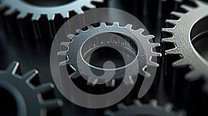 Close-up of metallic gears on a black background