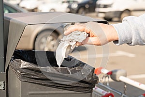 Close-up of metallic grey garbage container