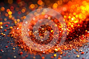 Closeup dust of metallic pigment sparkling with orange and red color photo