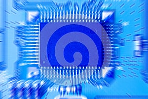 Close-up of micro circuit, resistors and chip of a