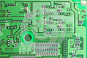 Close-up of micro circuit, resistors and chip of a photo