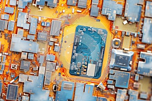 close-up of microchips and circuits under magnification