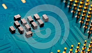 Close up of microchips and pins on Main CPU PC processor circuit