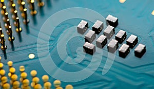 Close up of microchips and pins on Main CPU PC processor circuit