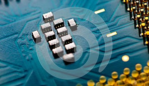 Close up of microchips and pins on Main CPU PC processor circuit