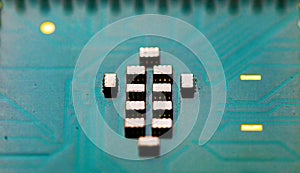 Close up of microchips and pins on Main CPU PC processor circuit