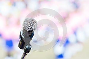 Close up of microphone with blurred background