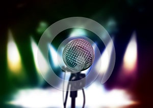 Close up of microphone in concert hall or conference room