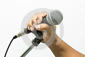 Close up of microphone in concert hall or conference room, Close up old microphone in conference room , Studio equipment