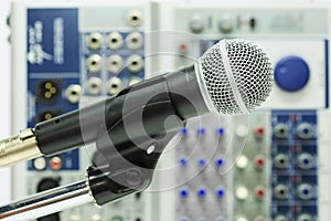 Close up of microphone in concert hall or conference room, Close up old microphone in conference room , Studio equipment