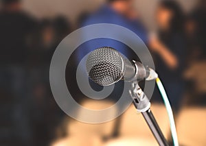 Close-up microphone in conference room