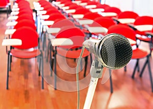 Close up of microphone in conference room