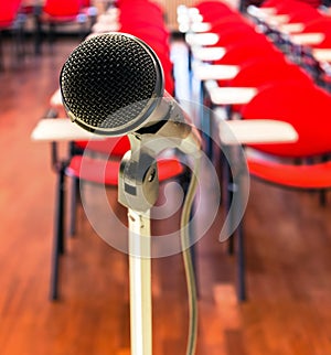 Close up of microphone in conference room