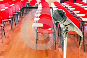 Close up of microphone in conference room