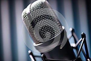 close-up of a microphone with fluffy windscreen